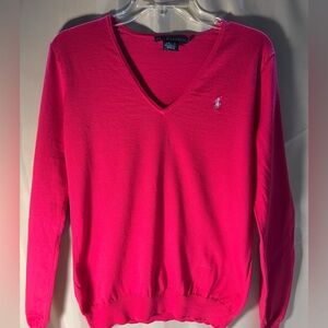 Ralph Lauren Pink V Neck 100% Pima Cotton Women’s Sweater Sz L